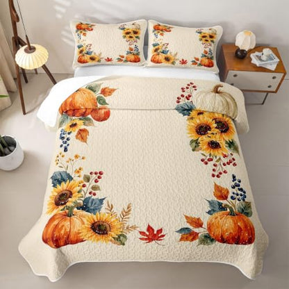 Feelyou Pumpkin Quilt Set Twin Size - Yellow Red Kids Bedding