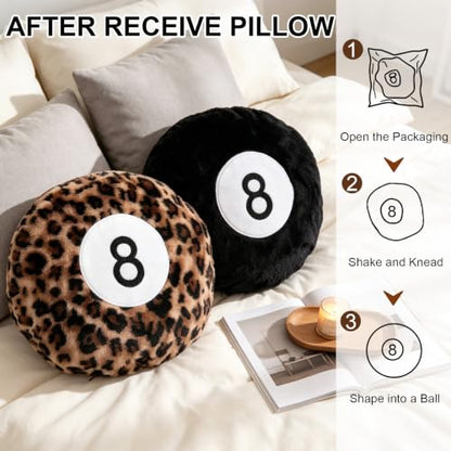 2 Pack Round Plush Throw Pillows - Black and Cheetah Print Billiard Ball Shape