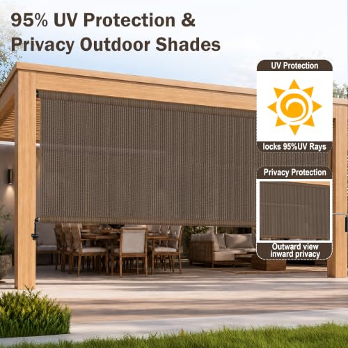OKBA Outdoor Roller Shade 12 ft Wide x 8'H,Exterior Cordless Patio