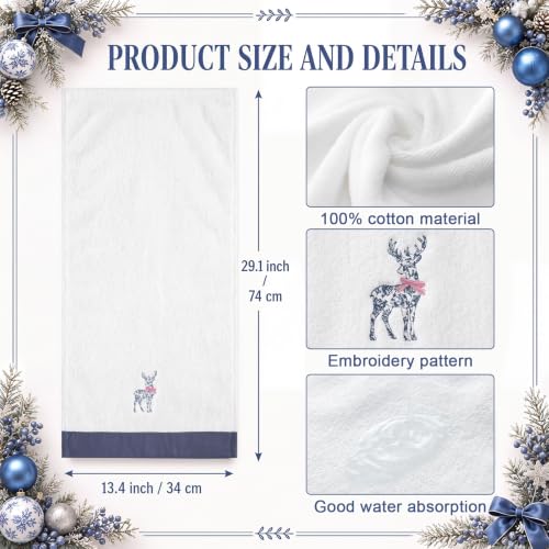 Chinoiserie Reindeer Hand Towels - Blue and White Christmas Decor, Set of 2