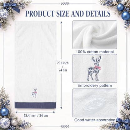Chinoiserie Reindeer Hand Towels - Blue and White Christmas Decor, Set of 2