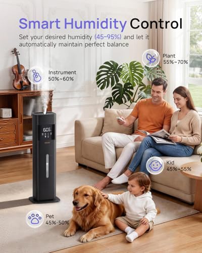 Large Room Humidifier 8L/2.1Gal with Night Light & Aroma Tray - Black