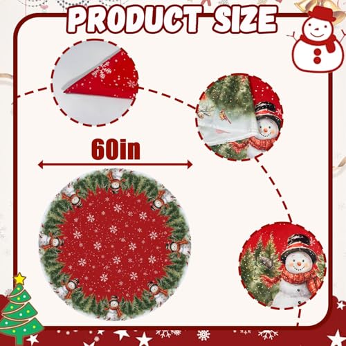 Christmas Snowman Round Tablecloth 60 Inch - Red Holiday Decor