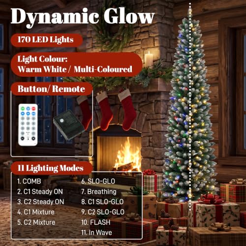 6ft Prelit Christmas Tree with Dual-Color Lights, Flocked Green-White, Narrow