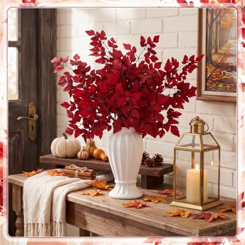 Artificial Cimicifuga Leaf Stems Burgundy 4 Pack for Fall Decor