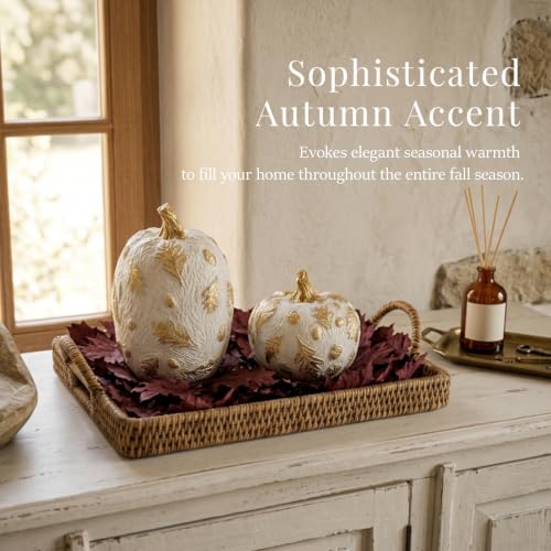 Fall Pumpkin Decor Set with Gold Accents for Harvest Table and Thanksgiving