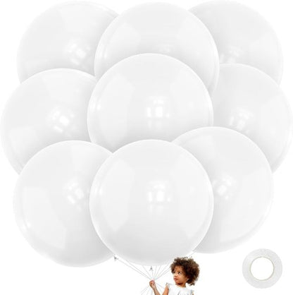 LEEZZIZZ 36 Inch White Giant Balloons - 9 Pack Jumbo Latex Balloons for Kids' Party & Wedding Decorations