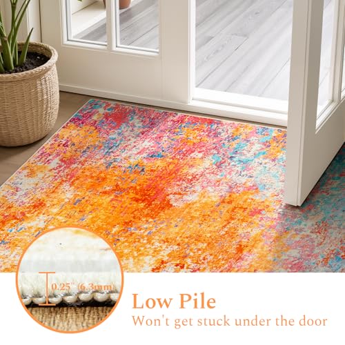 Rainbow Washable Runner Rug 2x6 Feet for Hallway Kitchen - Colorful Non-Slip Mat