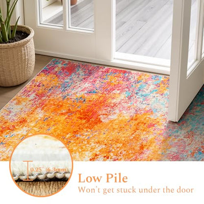 Rainbow Washable Runner Rug 2x6 Feet for Hallway Kitchen - Colorful Non-Slip Mat