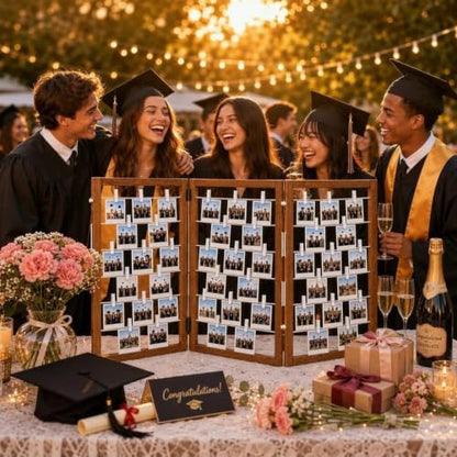 54x24 Inch Wood Photo Hanging Boards with Clips - 3-Panel Rustic Display