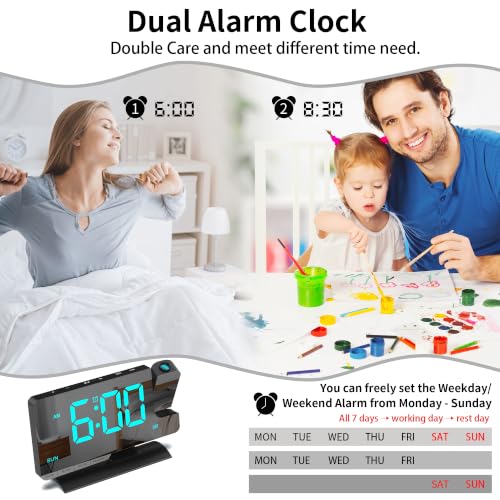 Miowachi Projection Clock for Bedroom Ceiling - Black-Blue Digital Alarm