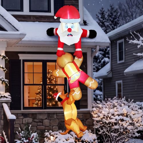 Inflatable Christmas Decorations 8FT Santa Gingerbread Dog Yard Display