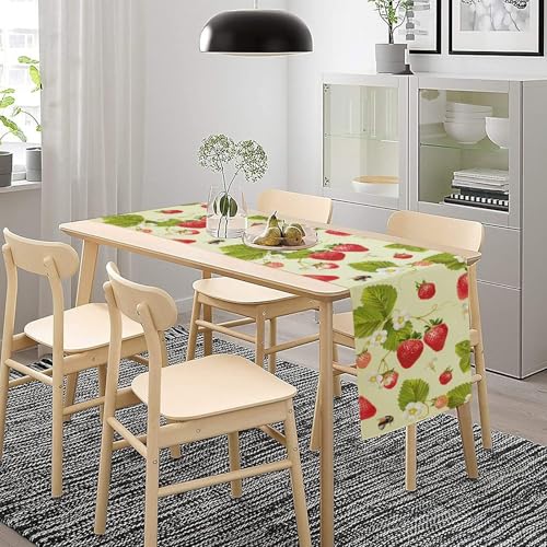 Spring Summer Strawberry Table Runner 13x36in - Rustic Fruit & Flower Print