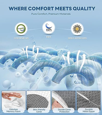 No More Aches Neck Pillow - Cloud Grey, Adjustable Cervical Memory Foam Support