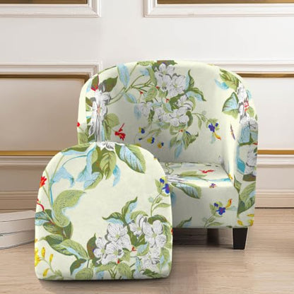 Stretch Printed Club Chair Cover 2-Piece Barrel Armchair Slipcover - Vintage Garden Floral A04