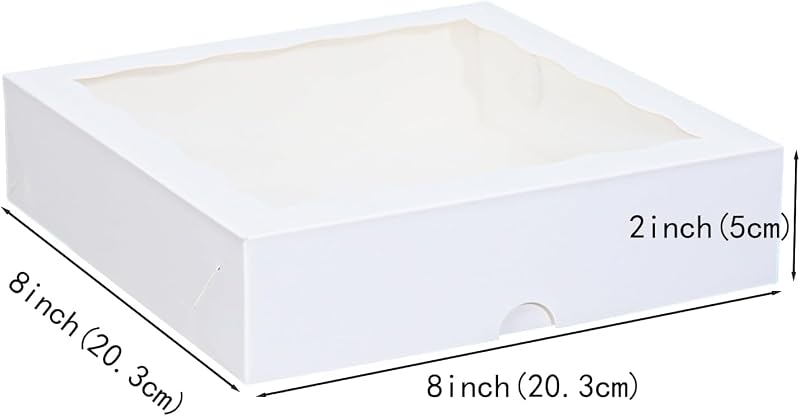 8x8x2 Inch Bakery Boxes with Window - 50 Pack White Corrugated Cookie Boxes for Cookies, Cakes & Desserts (Variation: White+50)