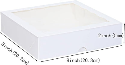 8x8x2 Inch Bakery Boxes with Window - 50 Pack White Corrugated Cookie Boxes for Cookies, Cakes & Desserts (Variation: White+50)
