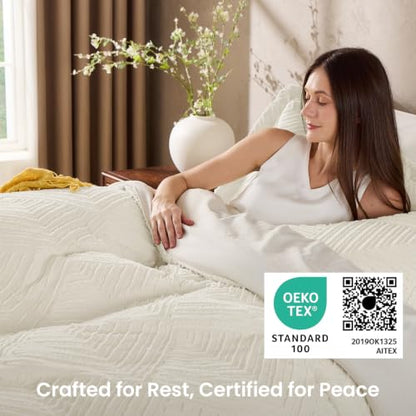 Queen Duvet Cover Set 3-Piece Ultra Soft Microfiber Boho Chic Bedding Beige Variation