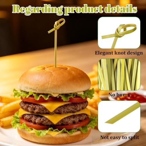 4.7 Inch Bamboo Cocktail Picks - 200 Pcs Knot Design Food Skewers for Appetizers and Drinks