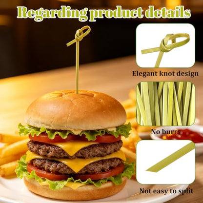 4.7 Inch Bamboo Cocktail Picks - 200 Pcs Knot Design Food Skewers for Appetizers and Drinks