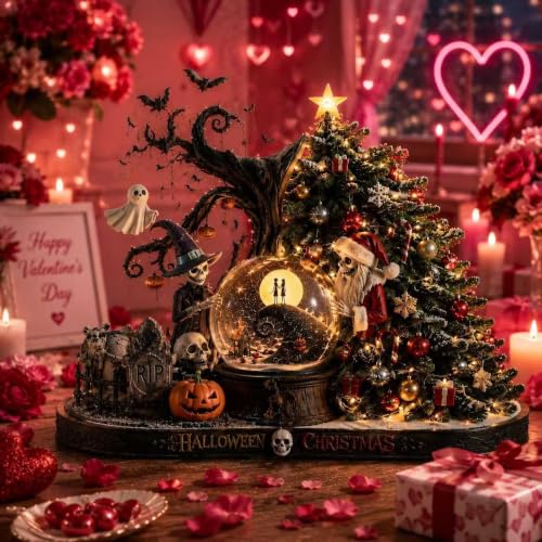 Halloween Christmas Snow Globe Decoration with Lights - Spooky & Festive Home Decor