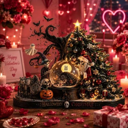 Halloween Christmas Snow Globe Decoration with Lights - Spooky & Festive Home Decor