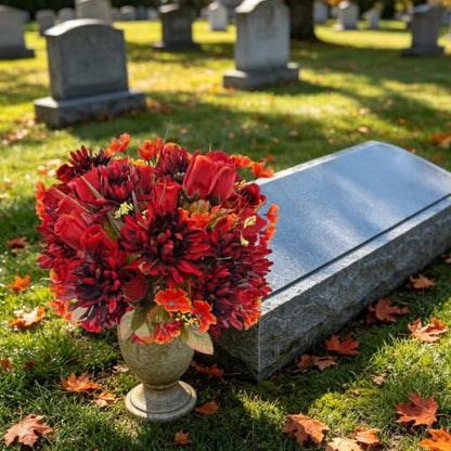 Artificial Fall Cemetery Flowers Set for Grave Decoration - 22 Heads, Weather-Resistant