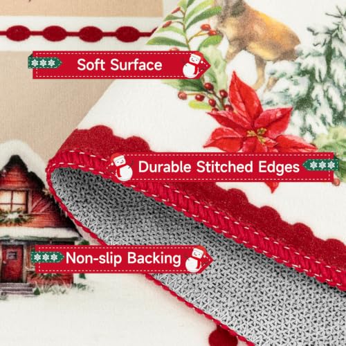 Christmas Red Non Slip Washable Runner Rug 2x6 ft - Holiday Home Decor