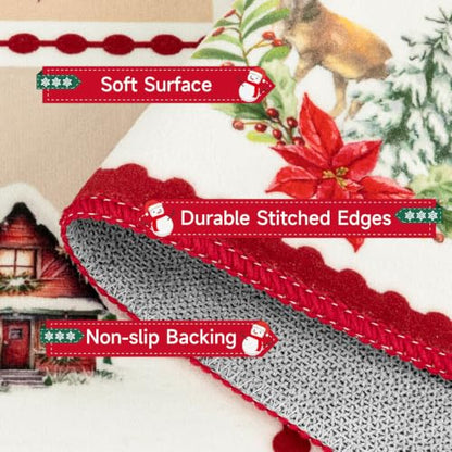 Christmas Red Non Slip Washable Runner Rug 2x6 ft - Holiday Home Decor