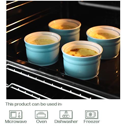 DOWAN Ramekins, Porcelain Ramekins 8 oz Oven Safe, Set of 6 Ramekins for Creme Brulee, Souffle Dishes Custard Cups Dessert Small Bowls for Pudding, Turquoise Ramekins for Baking