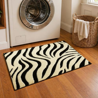 Washable Zebra Striped Entryway Rug - Non-Slip Indoor Small Carpet for Home & Bedroom