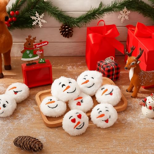 48 Pcs Christmas Snowball Set - Soft Fake Snowballs for Indoor Outdoor Decoration, Cute Snowman Balls with Smile Face, Classic Style