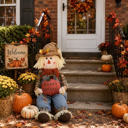 56-Inch Fall Harvest Sitting Scarecrow Decor for Autumn and Thanksgiving