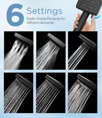 MakeFit Filtered Handheld Shower Head with 7 Modes - Matte Black, High Pressure, Hard Water Filter