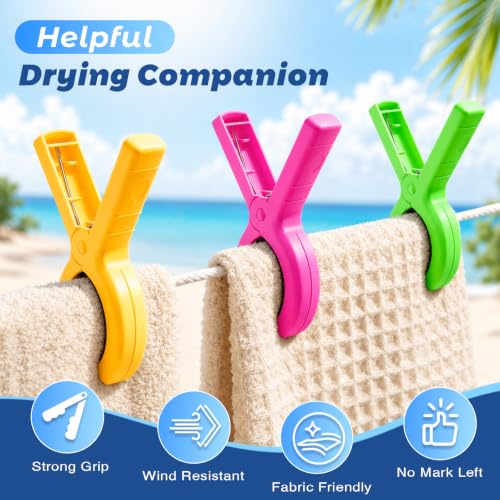 12 Pack Heavy Duty Beach Towel Clips with 4 Colors for Chairs & Pool Loungers
