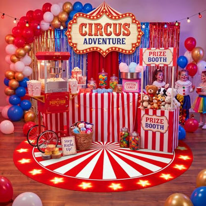 Carnival Circus Theme Party Large Round Rug Decor - 59in - Red White Stripes - Carnival Variation