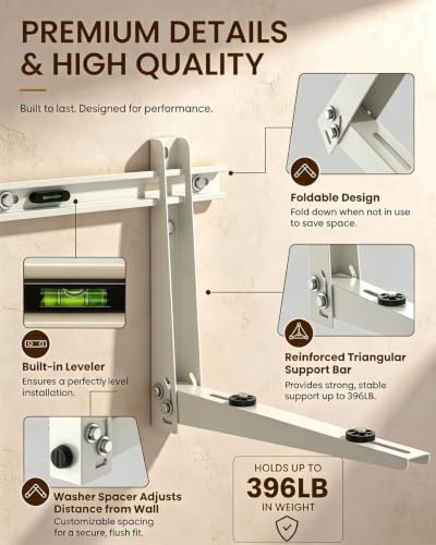 White Mini Split Wall Mounting Bracket 396 lb Capacity for 7000–12000 BTU AC