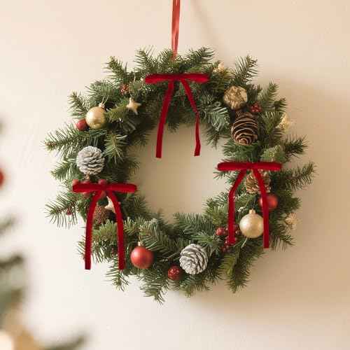 Red Velvet Bows for Christmas Tree, 24 Pcs 5x7 Inch Velvets Ribbon Tree Bows, Velvet Christmas Ornaments for Trees Decorations Wreath Outdoor Indoor