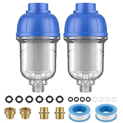 Blue and White Washing Machine Water Filter 2 Pack - 40 Micron Reusable Sediment Filter