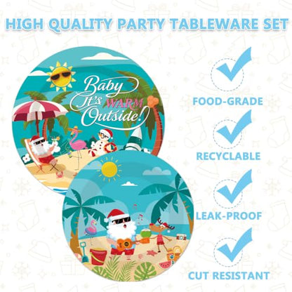 Christmas in July Party Tableware Set - 96 Pcs Summer Holiday Plates Napkins Forks
