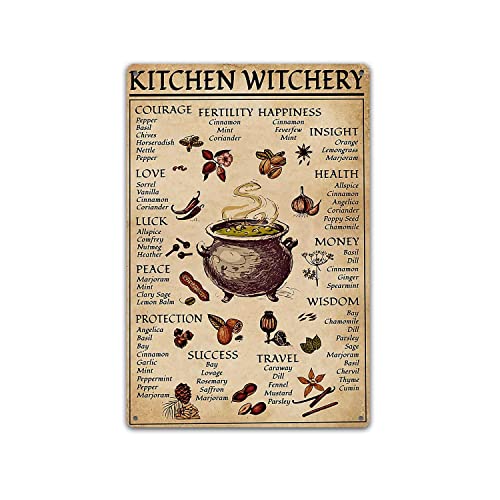 TRITXIY Kitchen Witchery Poster,Reproduction Vintage Tin Sign, Metal Signs for Home, Retro Wall Decor-8x12inch(20x30cm)