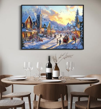 Thomas Kinkade Inspired Landscape Wall Art Framed Canvas - Christmas Street 30x24