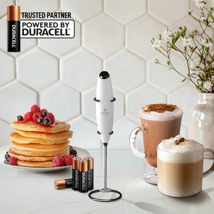 Zulay Kitchen Milk Frother Wand - Ultra-Fast Handheld Electric Whisk for Coffee & Lattes - White & Black