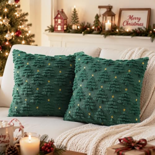 DecorUhome Christmas Tree Dark Green Throw Pillow Covers Set of 2 - 12x20