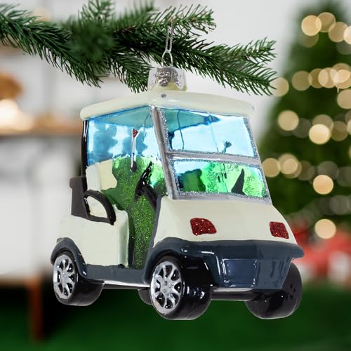 Glass Golf Cart Ornament - Noble Gems Holiday Collection, 4.5 Inch