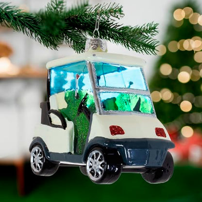 Glass Golf Cart Ornament - Noble Gems Holiday Collection, 4.5 Inch