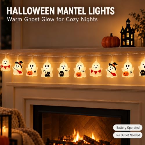 Halloween Ghost String Lights 20FT 40LED Battery Operated - Variation: Ghost