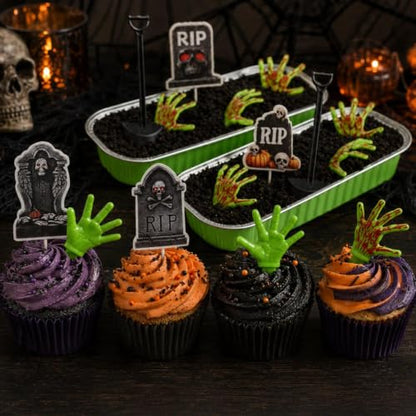 Halloween Zombie Hands Cake Decorations Set of 36 | Tombstones & Cupcake Toppers
