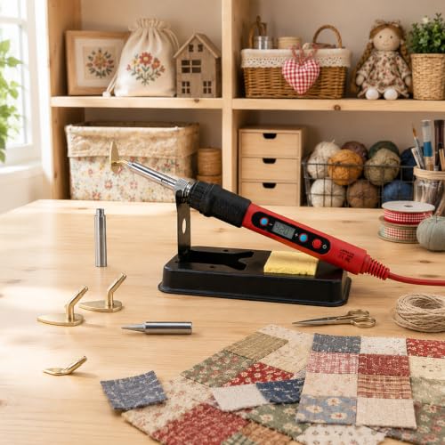 Red Mini Iron for Crafts & Sewing - 80W Heat Press with Digital Display & Replaceable Tips