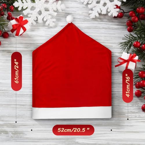 2PCS Christmas Santa Hat Chair Covers with Tableware Holders - Red Holiday Decor